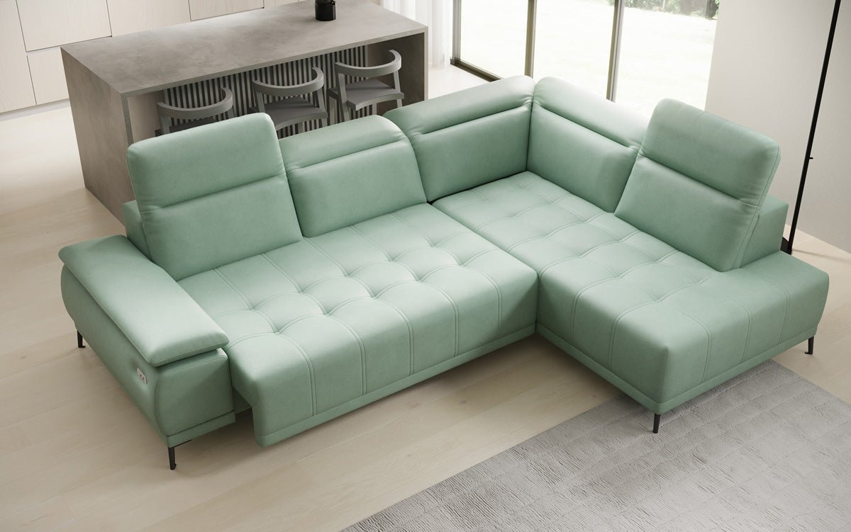 Canapé d'angle L Lyra avec fonction de couchage électrique en cuir véritable