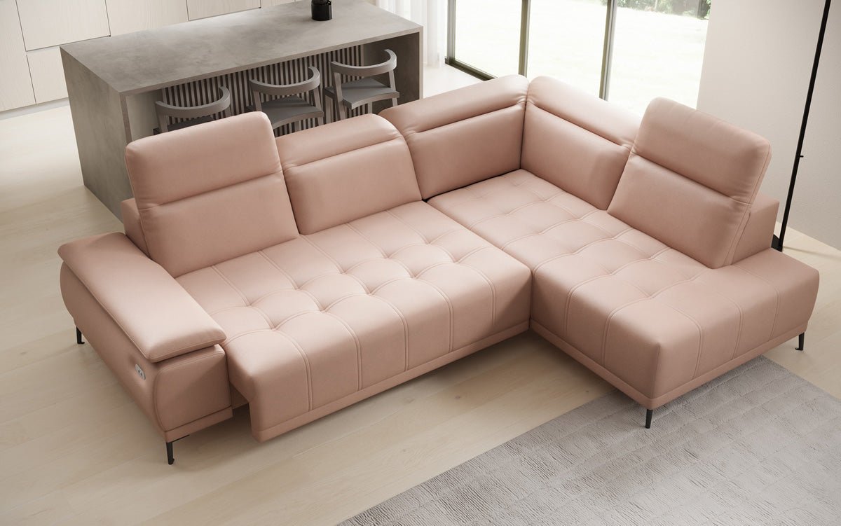 Canapé d'angle L Lyra avec fonction de couchage électrique en cuir véritable