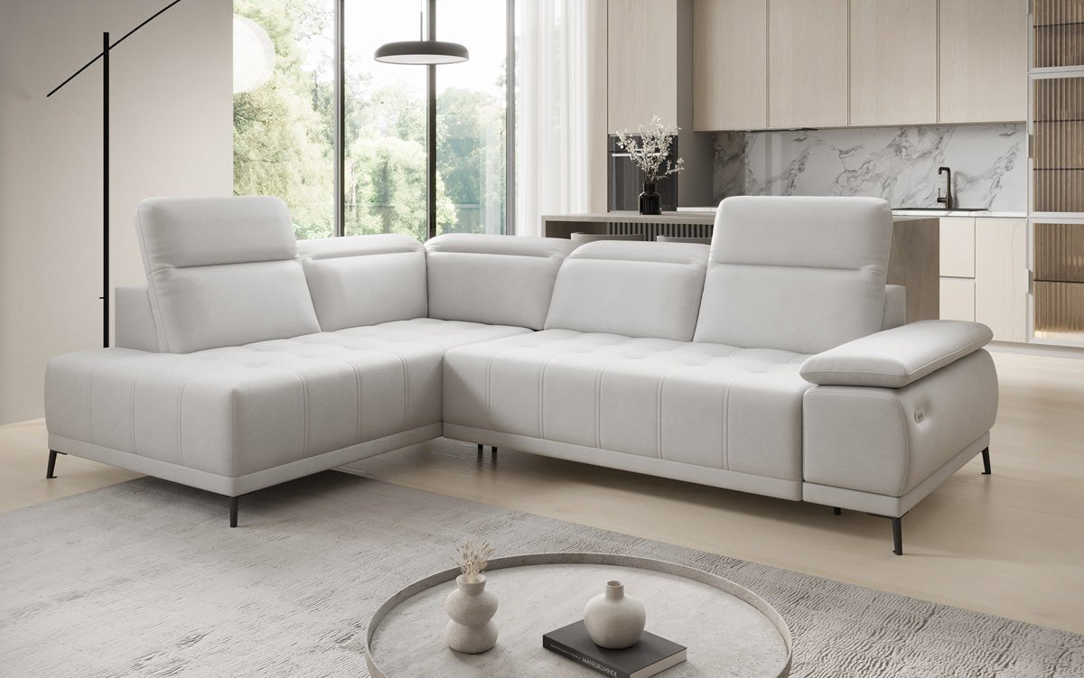 Canapé d'angle L Lyra avec fonction de couchage électrique en cuir véritable