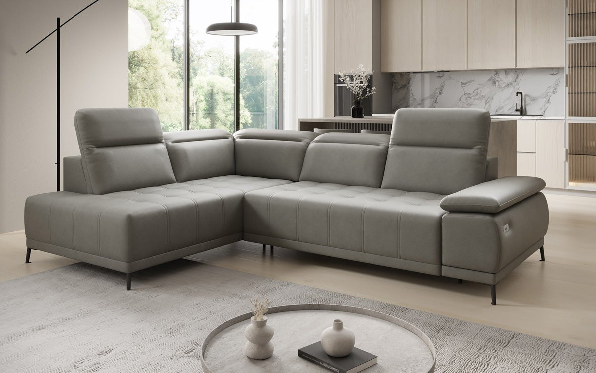 Canapé d'angle L Lyra avec fonction de couchage électrique en cuir véritable