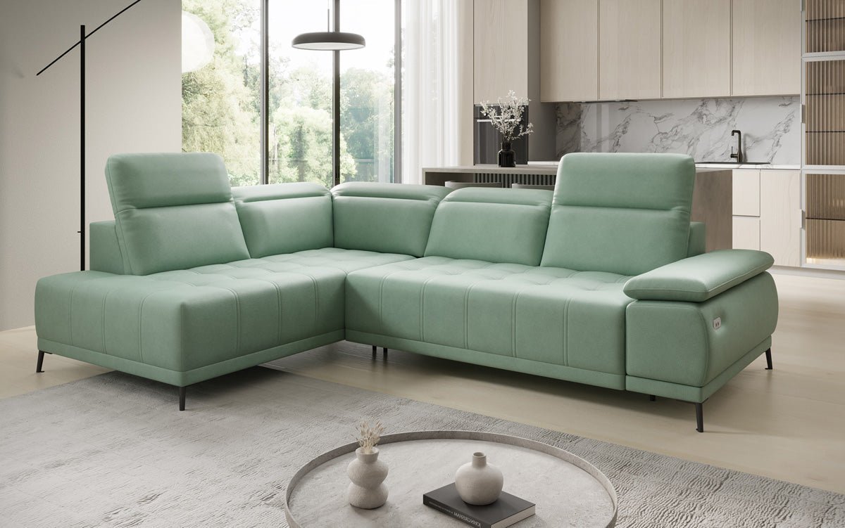 Canapé d'angle L Lyra avec fonction de couchage électrique en cuir véritable