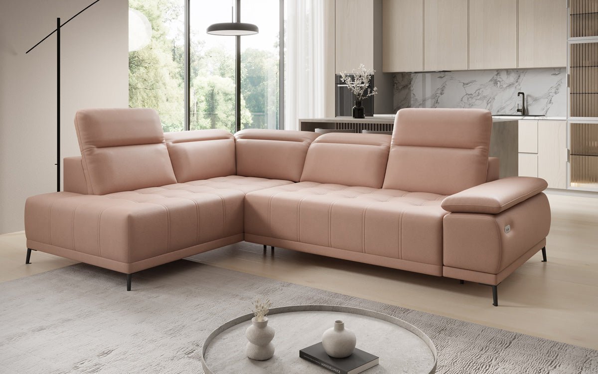 Canapé d'angle L Lyra avec fonction de couchage électrique en cuir véritable