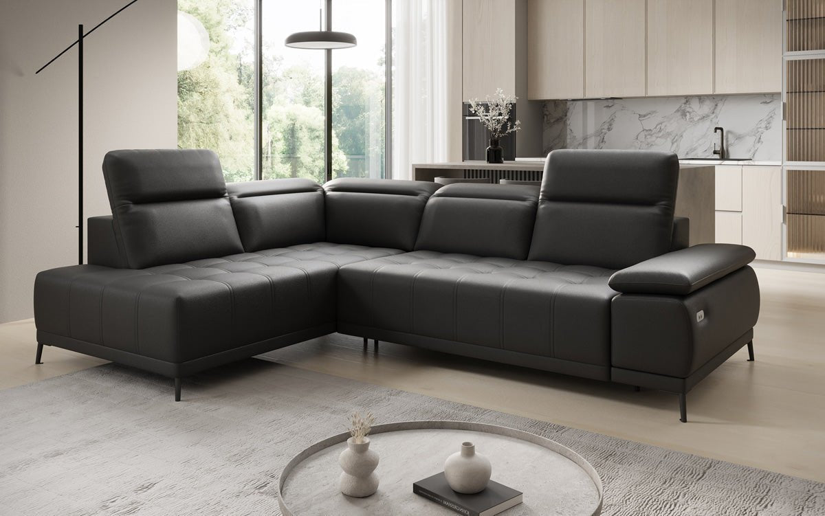 Designer L-bank Lyra met elektrische slaapfunctie in echt leer