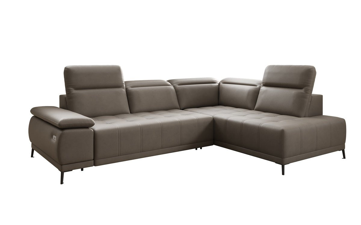 Canapé d'angle L Lyra avec fonction de couchage électrique en cuir véritable