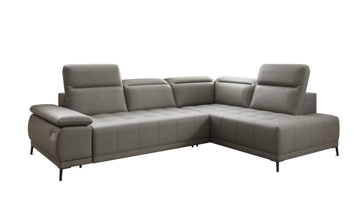 Canapé d'angle L Lyra avec fonction de couchage électrique en cuir véritable