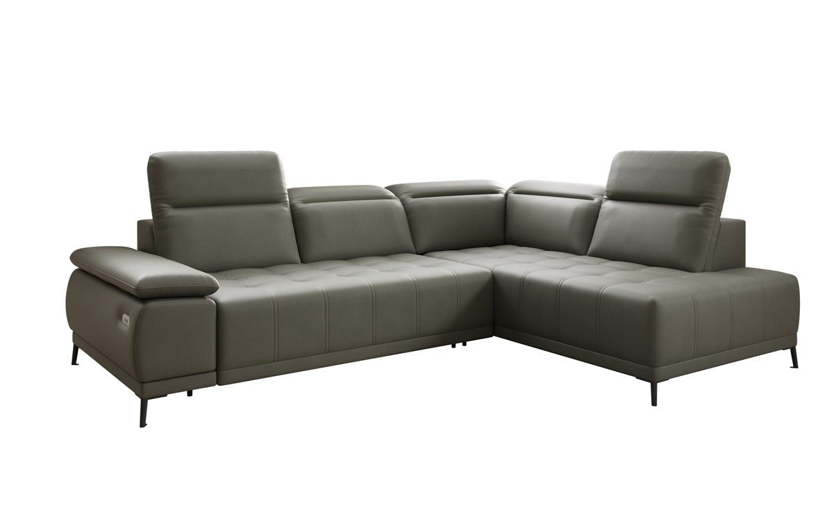 Canapé d'angle L Lyra avec fonction de couchage électrique en cuir véritable