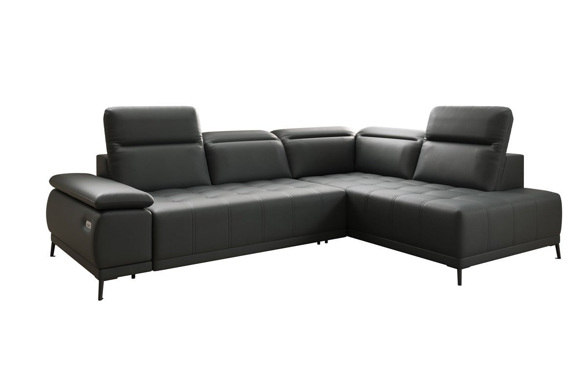 Canapé d'angle L Lyra avec fonction de couchage électrique en cuir véritable
