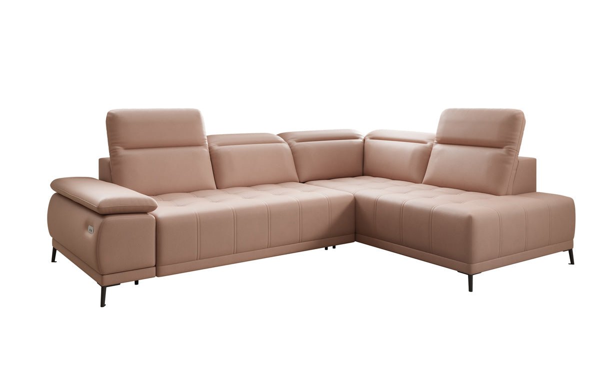 Canapé d'angle L Lyra avec fonction de couchage électrique en cuir véritable
