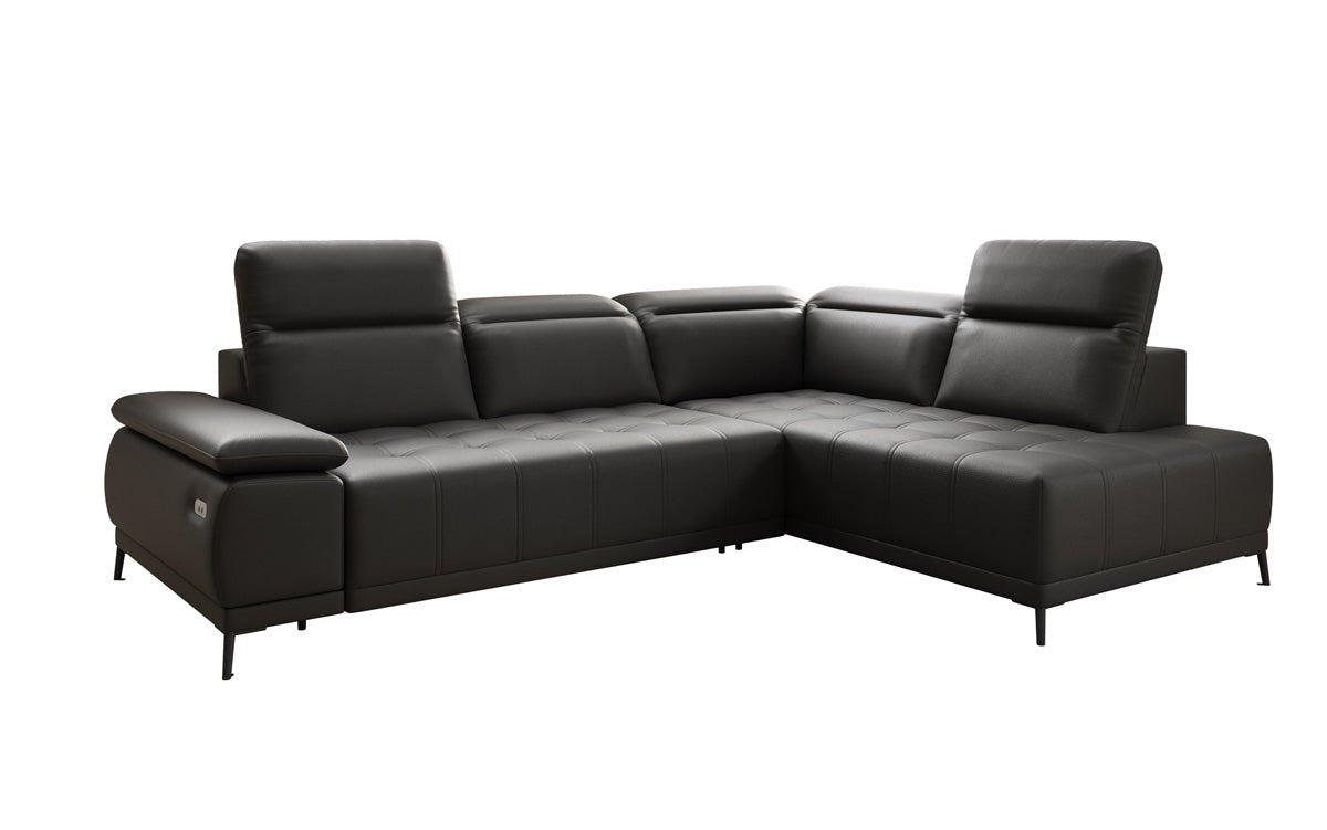 Canapé d'angle L Lyra avec fonction de couchage électrique en cuir véritable