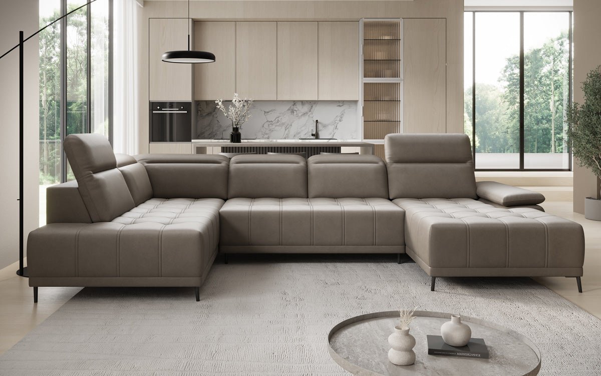 Canapé design Lyra U avec fonction de couchage électrique en cuir véritable