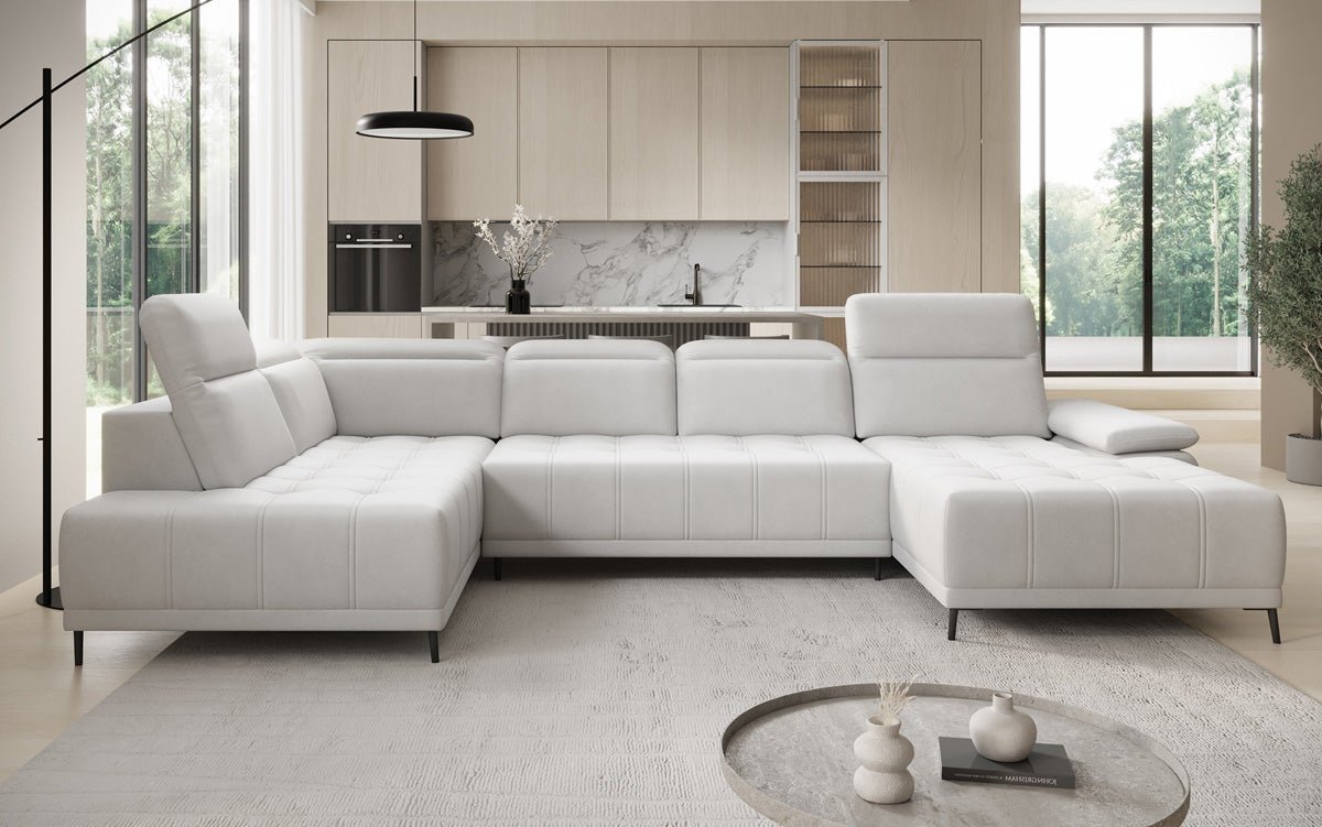 Canapé design Lyra U avec fonction de couchage électrique en cuir véritable