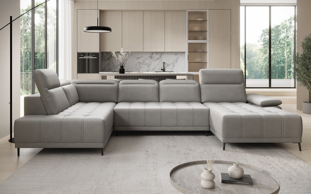 Canapé design Lyra U avec fonction de couchage électrique en cuir véritable