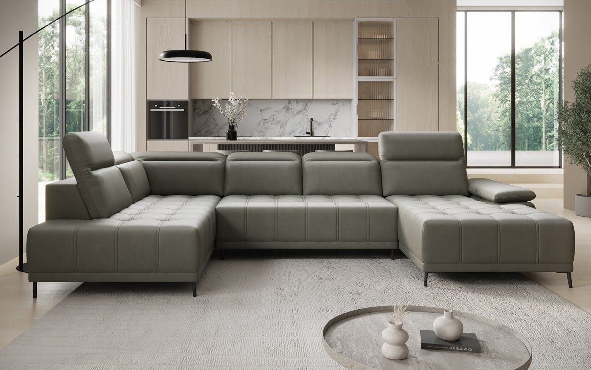Canapé design Lyra U avec fonction de couchage électrique en cuir véritable