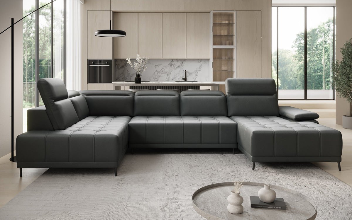 Canapé design Lyra U avec fonction de couchage électrique en cuir véritable