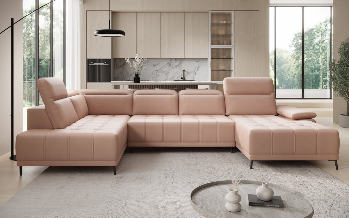 Canapé design Lyra U avec fonction de couchage électrique en cuir véritable