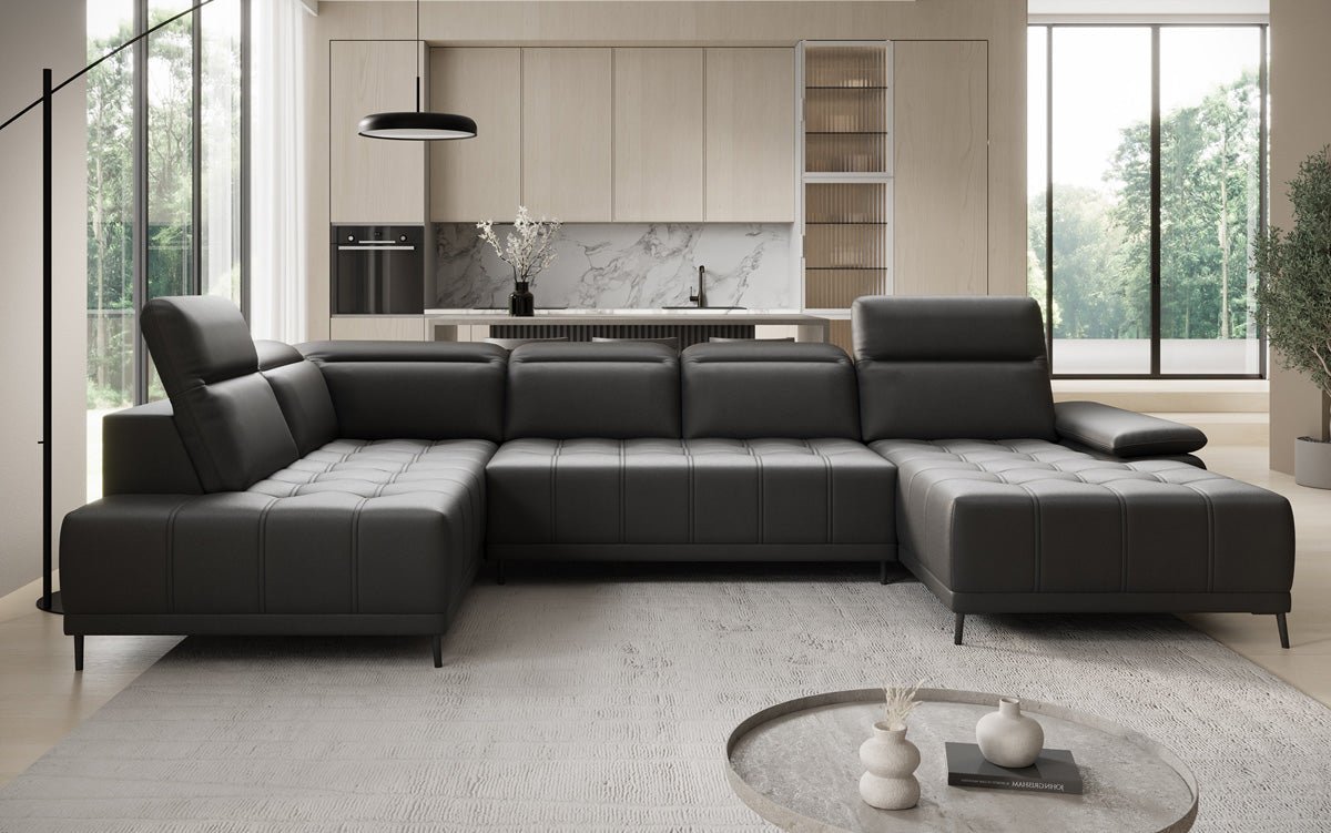Canapé design Lyra U avec fonction de couchage électrique en cuir véritable