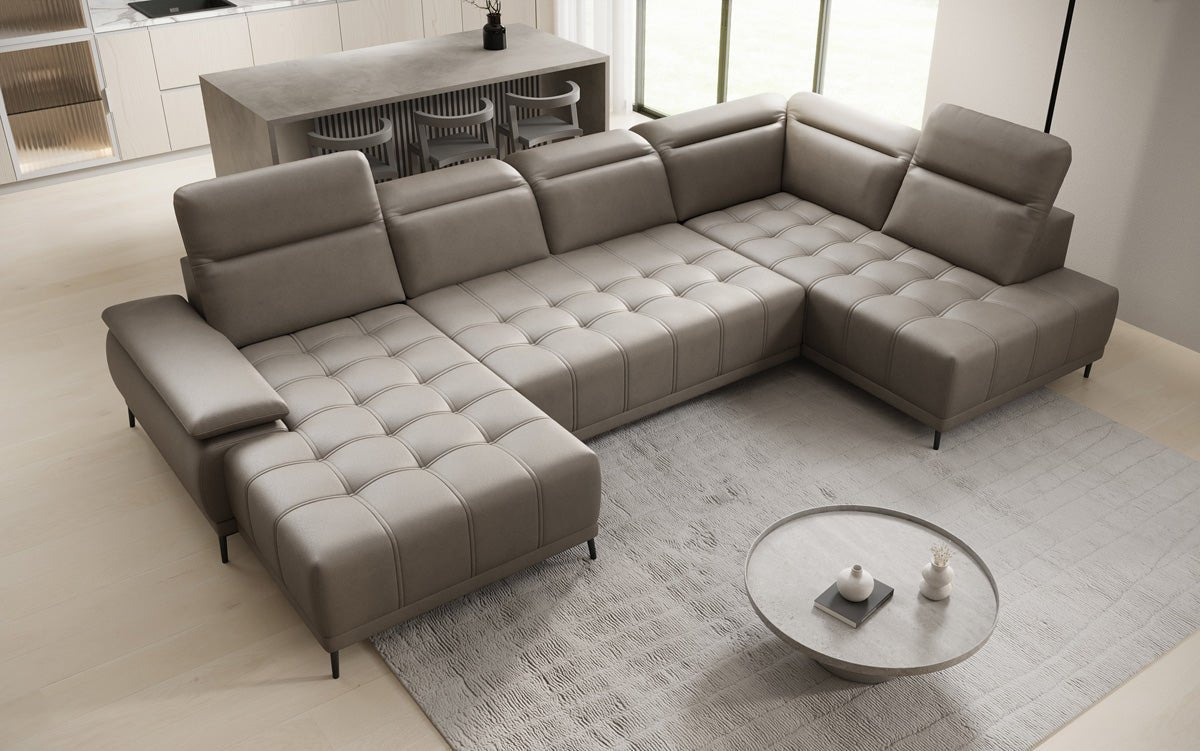 Canapé design Lyra U avec fonction de couchage électrique en cuir véritable