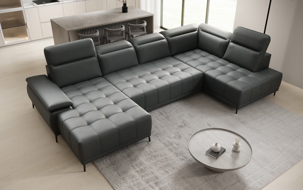 Canapé design Lyra U avec fonction de couchage électrique en cuir véritable