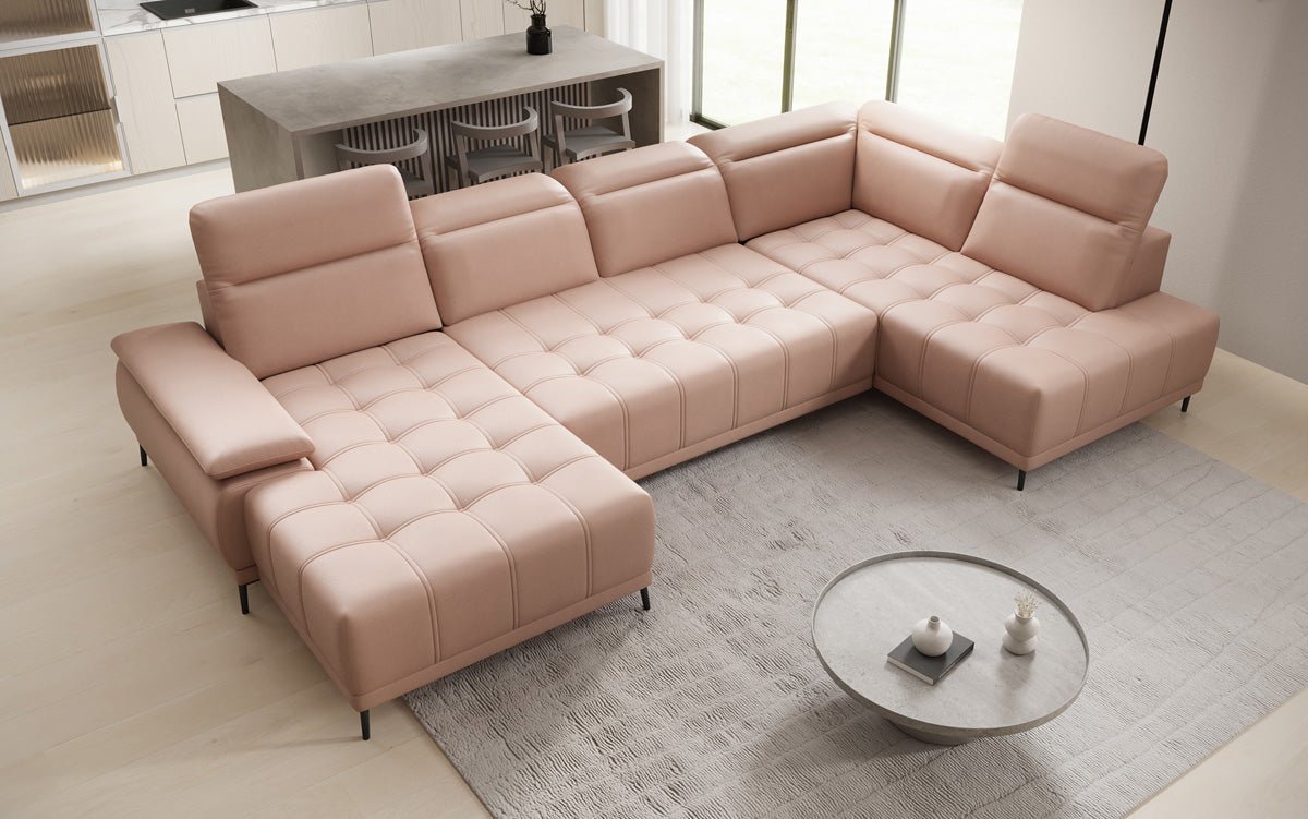 Canapé design Lyra U avec fonction de couchage électrique en cuir véritable
