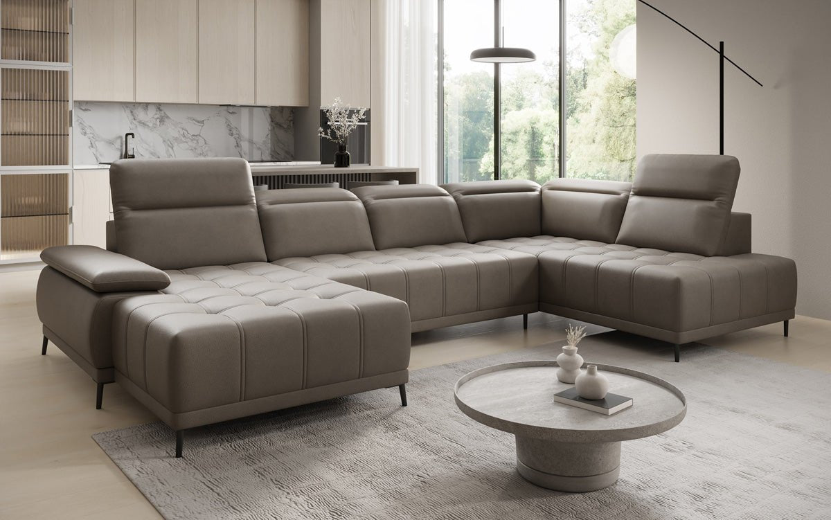 Canapé design Lyra U avec fonction de couchage électrique en cuir véritable