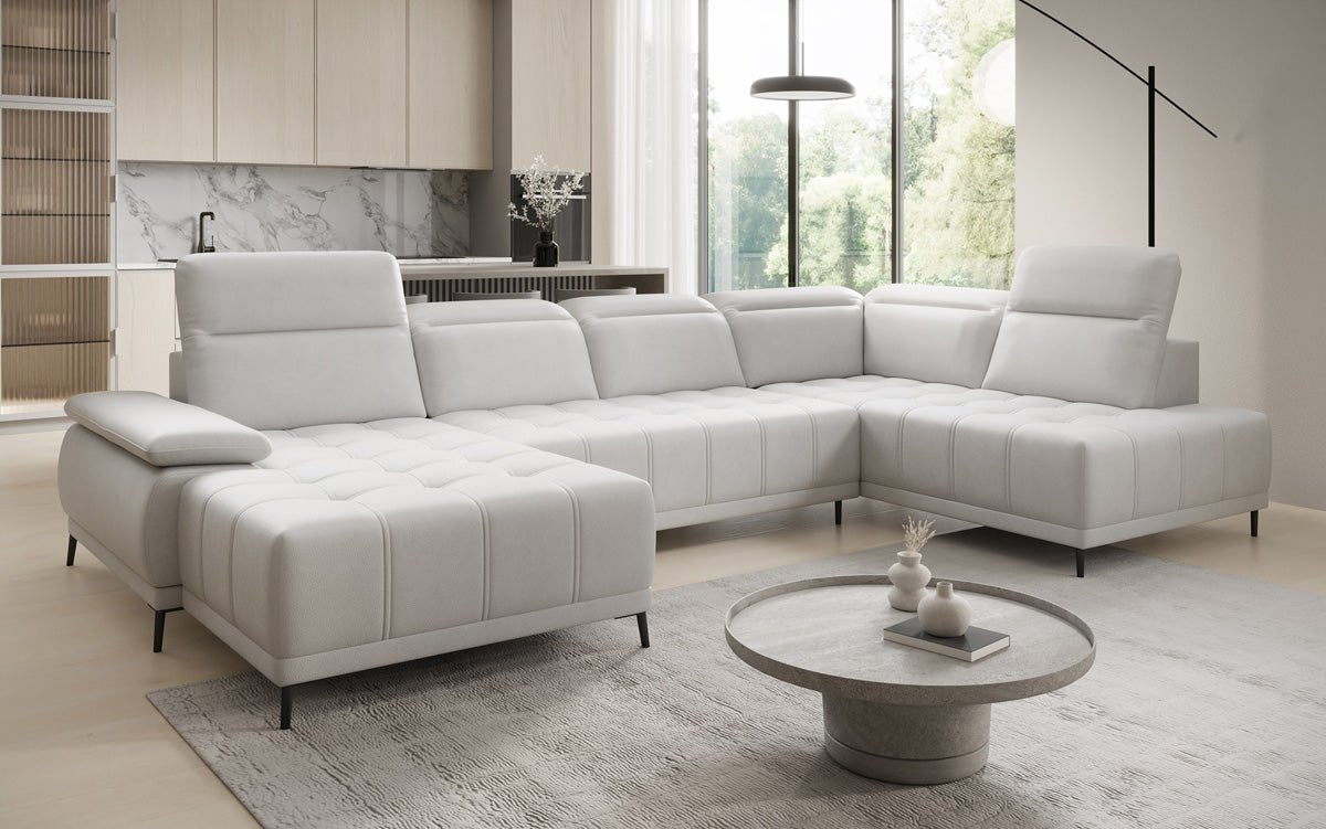 Canapé design Lyra U avec fonction de couchage électrique en cuir véritable
