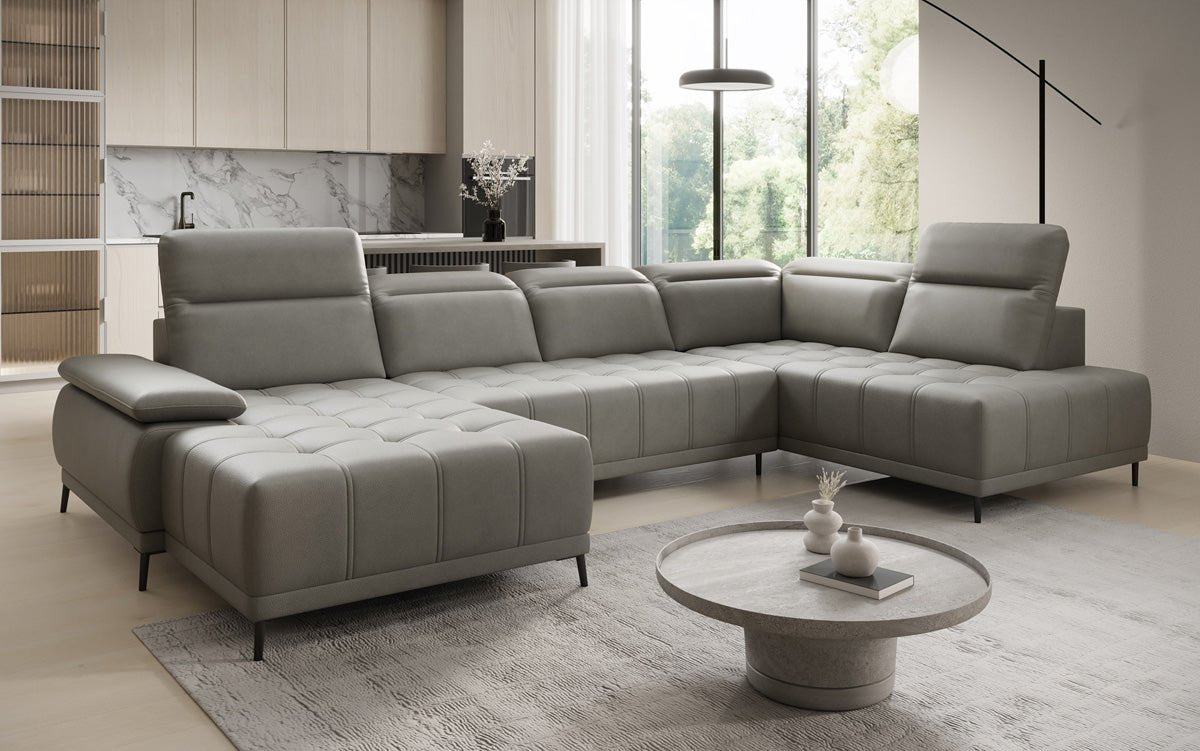 Canapé design Lyra U avec fonction de couchage électrique en cuir véritable