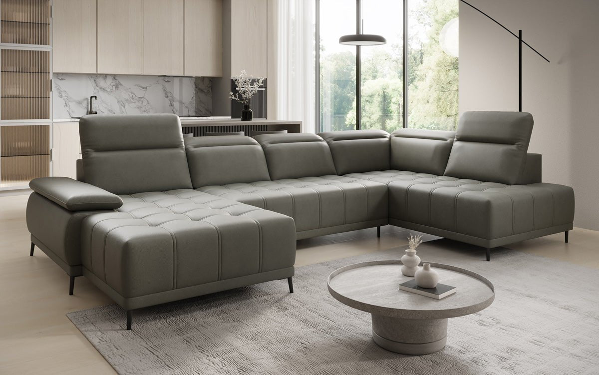 Canapé design Lyra U avec fonction de couchage électrique en cuir véritable