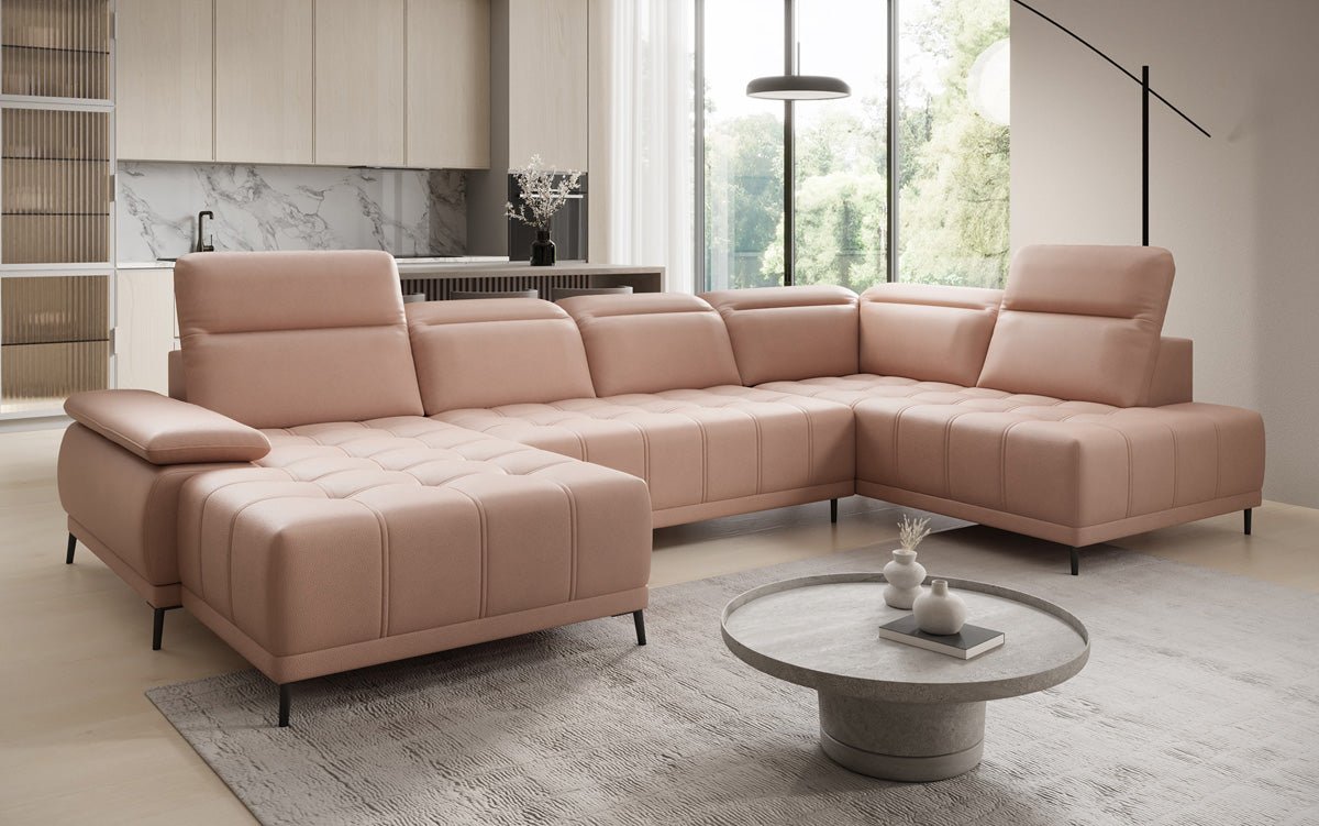 Canapé design Lyra U avec fonction de couchage électrique en cuir véritable
