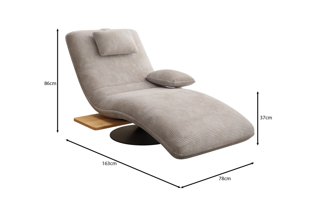 Chaise longue relaxante design en velours côtelé avec fonction pivotante et table d'appoint