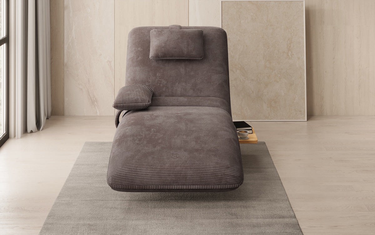 Chaise longue relaxante design en velours côtelé avec fonction pivotante et table d'appoint