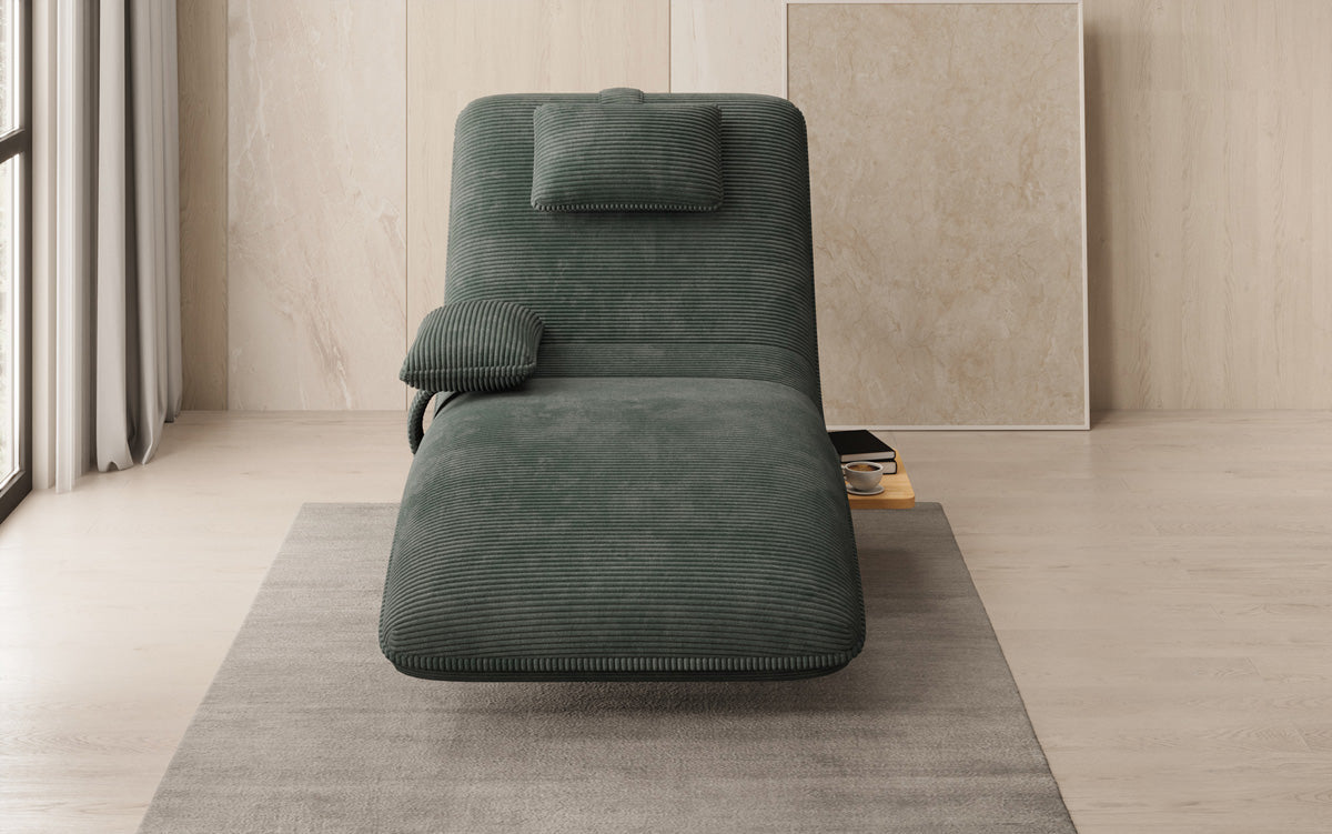 Chaise longue relaxante design en velours côtelé avec fonction pivotante et table d'appoint