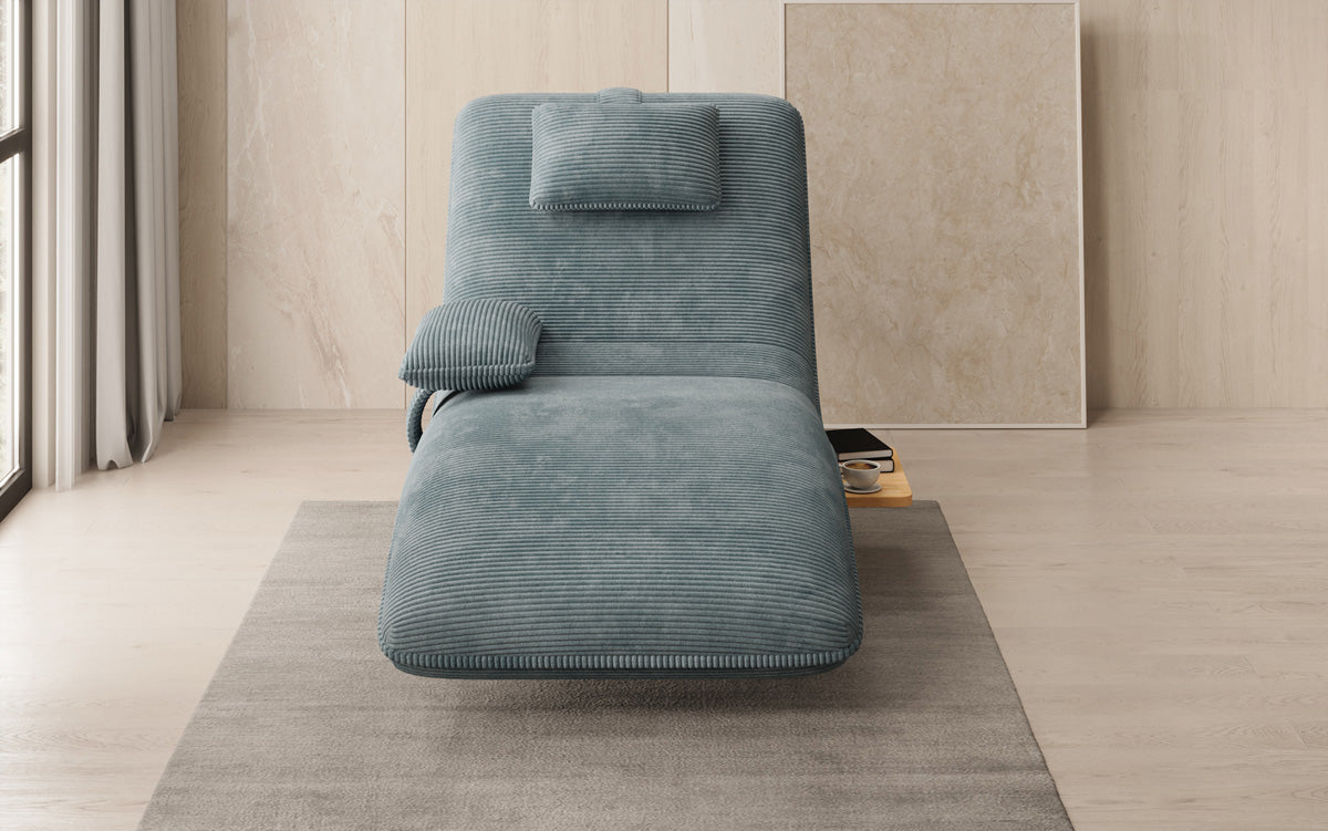 Chaise longue relaxante design en velours côtelé avec fonction pivotante et table d'appoint