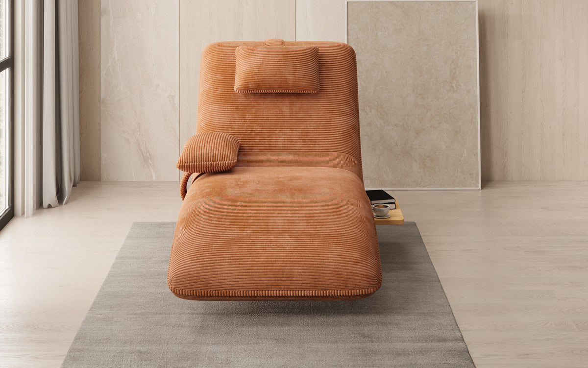 Chaise longue relaxante design en velours côtelé avec fonction pivotante et table d'appoint