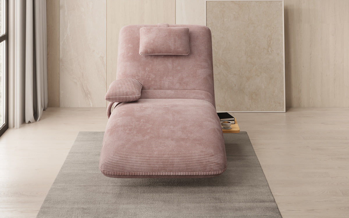 Chaise longue relaxante design en velours côtelé avec fonction pivotante et table d'appoint