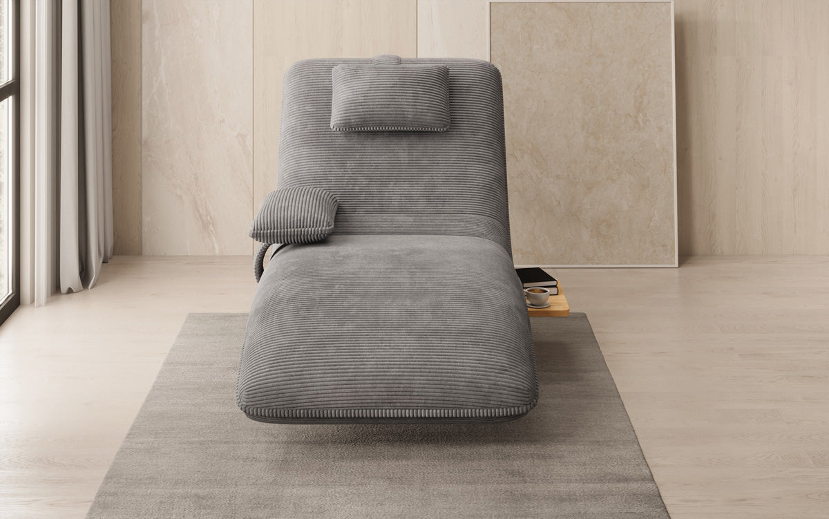 Chaise longue relaxante design en velours côtelé avec fonction pivotante et table d'appoint