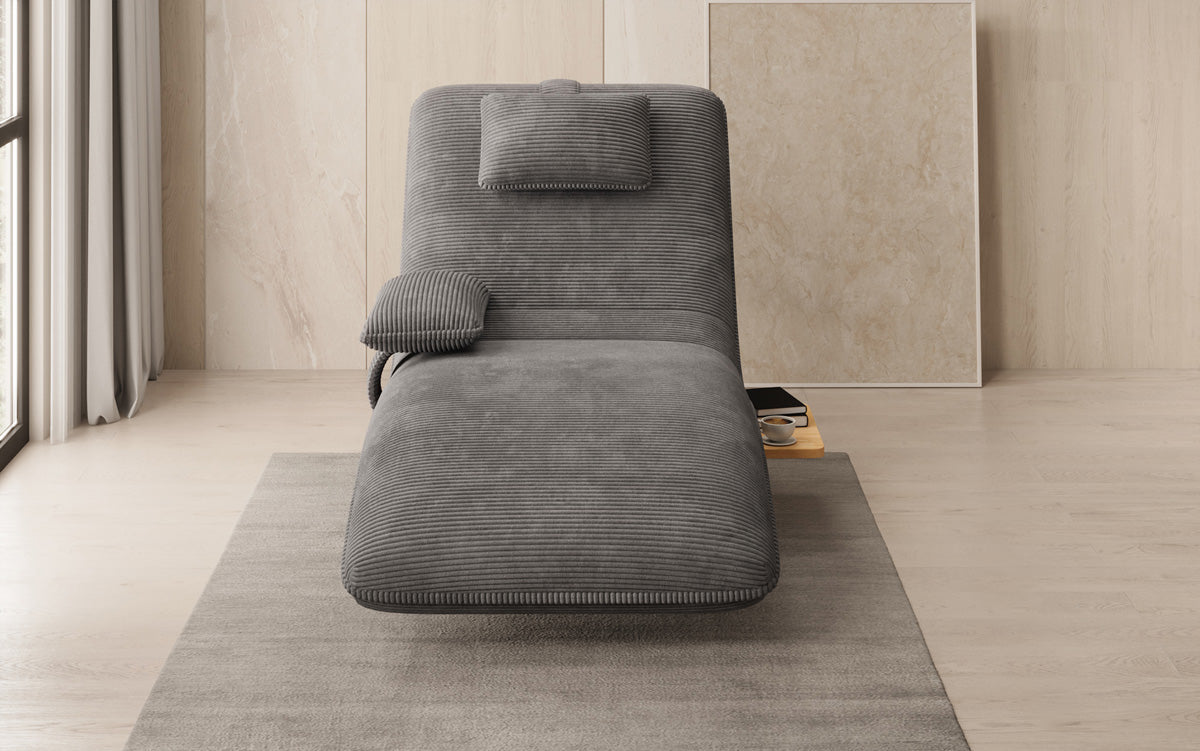 Chaise longue relaxante design en velours côtelé avec fonction pivotante et table d'appoint