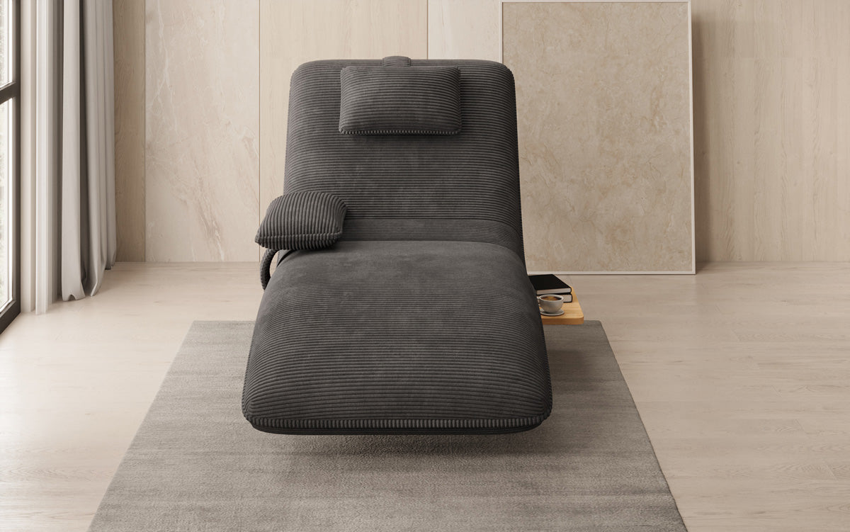 Chaise longue relaxante design en velours côtelé avec fonction pivotante et table d'appoint