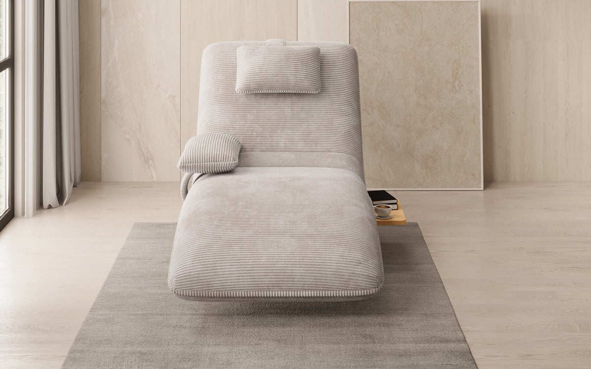 Chaise longue relaxante design en velours côtelé avec fonction pivotante et table d'appoint
