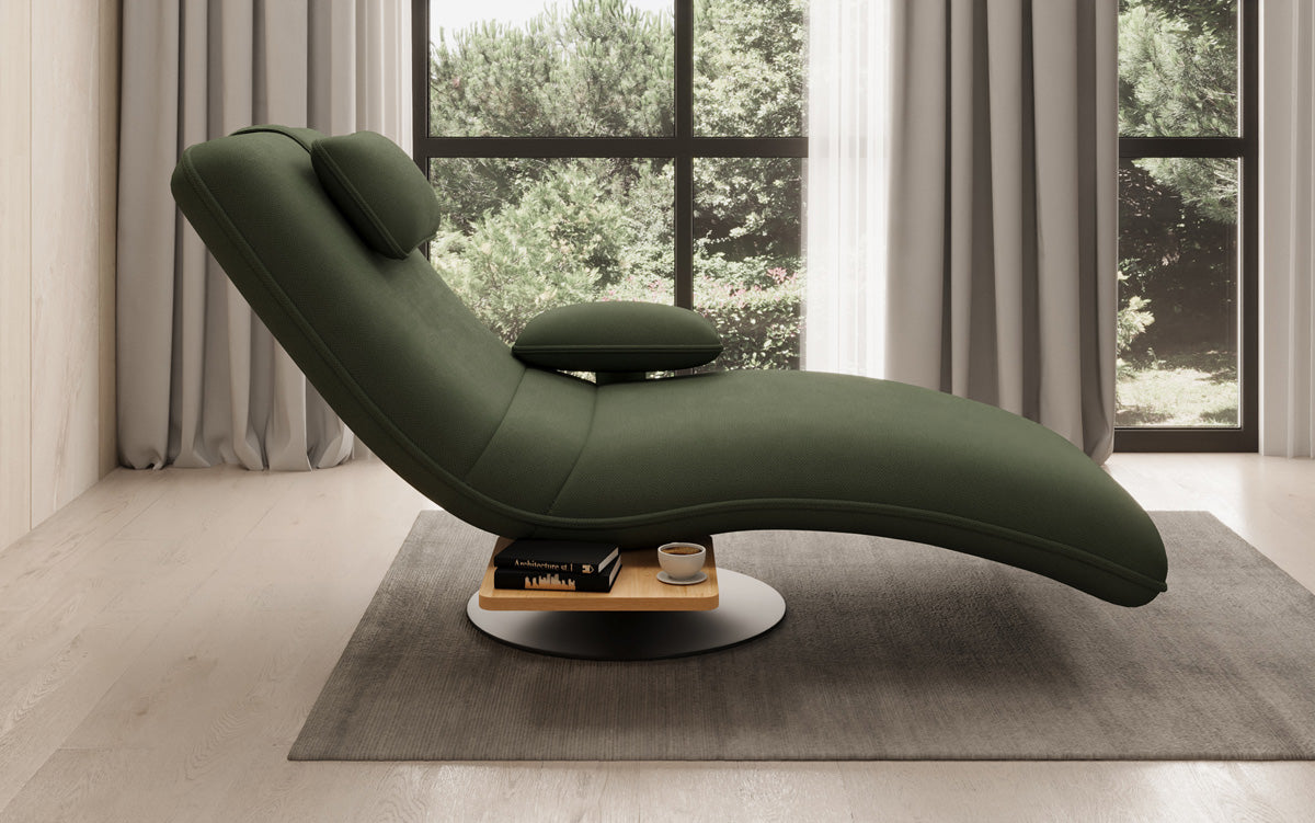 Designer relax-ligstoel velour stof met draaifunctie en bijzettafel