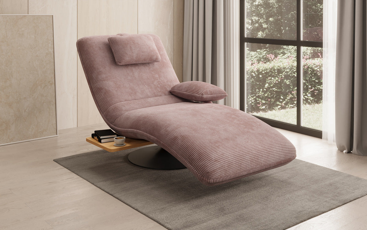 Chaise longue relaxante design en velours côtelé avec fonction pivotante et table d'appoint