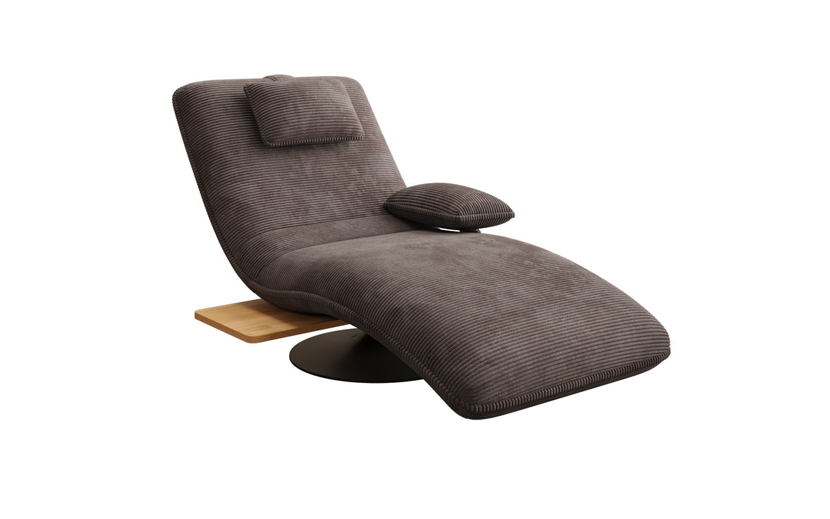 Chaise longue relaxante design en velours côtelé avec fonction pivotante et table d'appoint