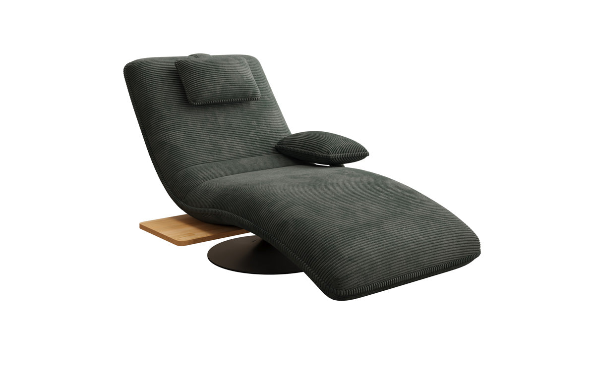 Chaise longue relaxante design en velours côtelé avec fonction pivotante et table d'appoint