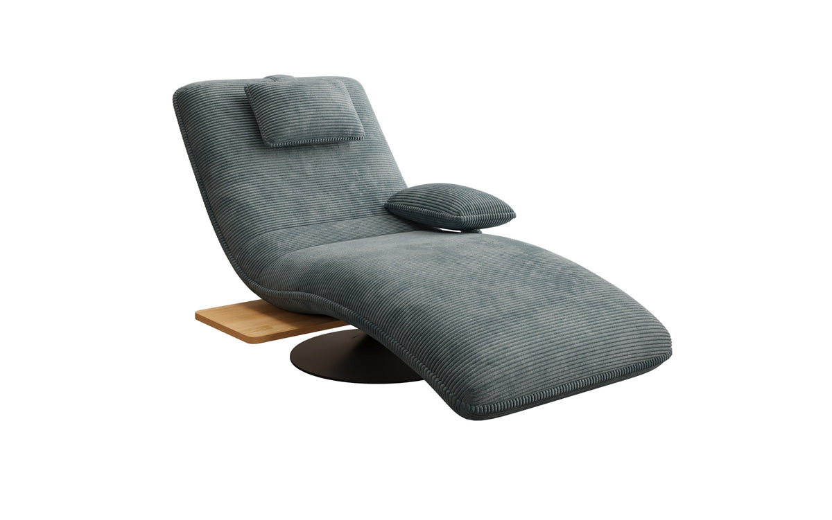 Chaise longue relaxante design en velours côtelé avec fonction pivotante et table d'appoint