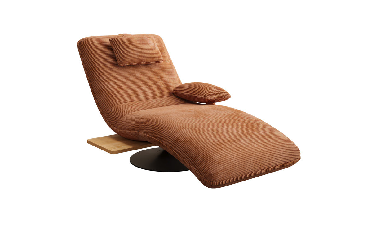 Chaise longue relaxante design en velours côtelé avec fonction pivotante et table d'appoint