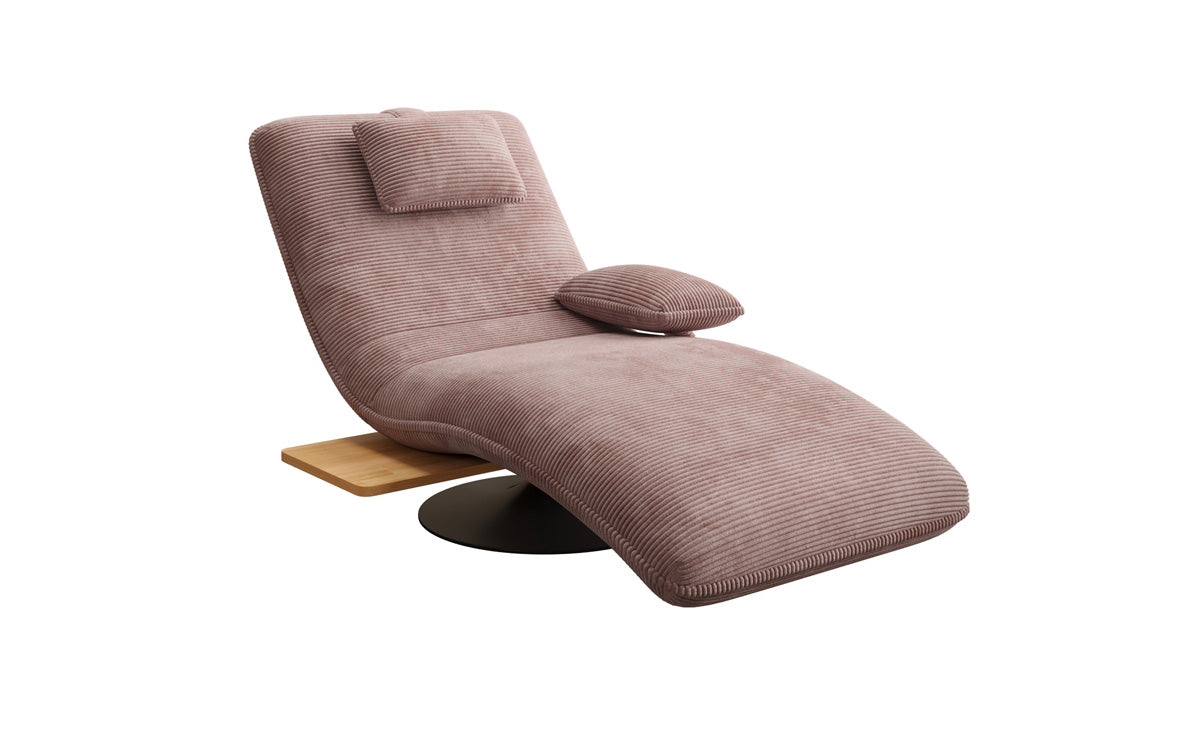 Chaise longue relaxante design en velours côtelé avec fonction pivotante et table d'appoint