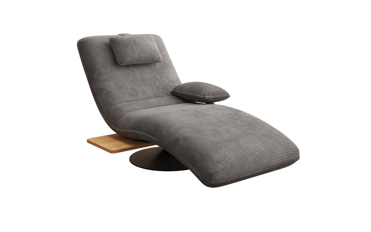 Chaise longue relaxante design en velours côtelé avec fonction pivotante et table d'appoint