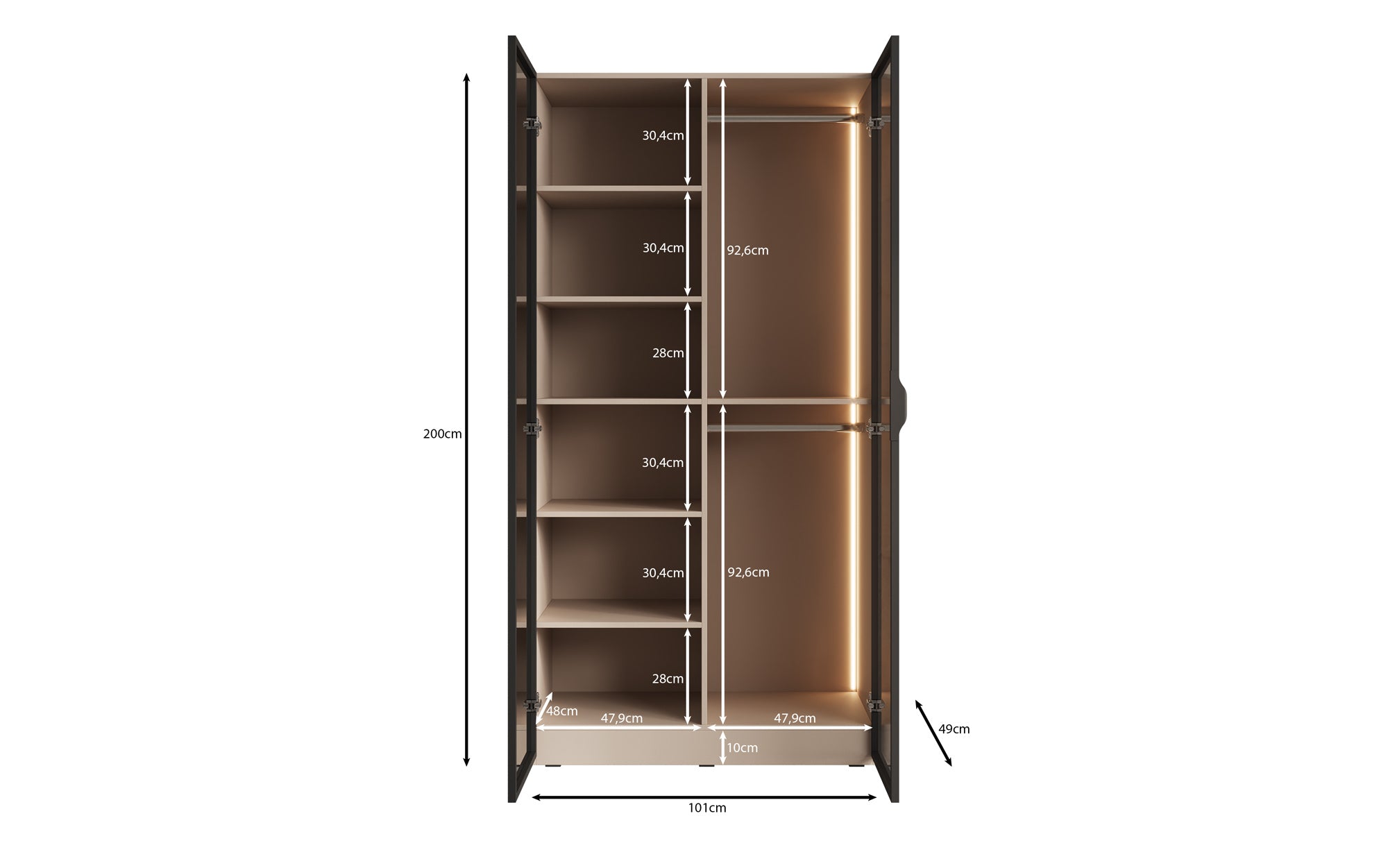 Modulo Luno – Design-kledingkast met glazen front en LED-binnenverlichting