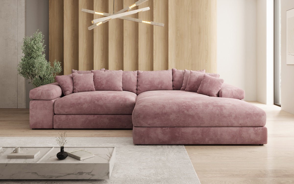 Designerbank Bernardo met brede ottomaan in ribstof