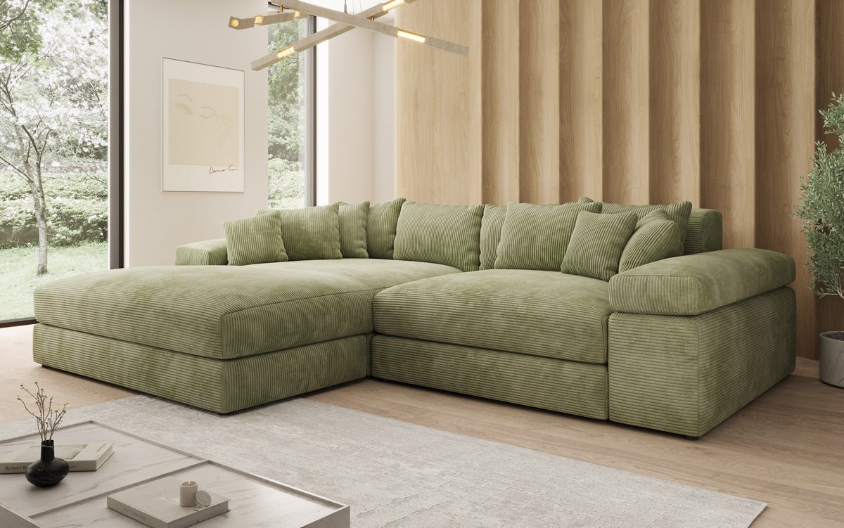 Designerbank Bernardo met brede ottomaan in ribstof