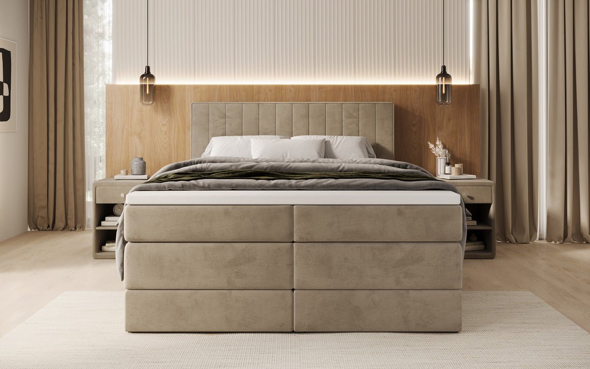 Lit boxspring Avera avec rangement en Velours